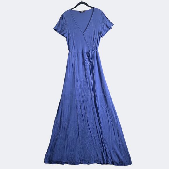 Lulu's Dress M Heart Of Marigold Wrap Denim Maxi Gauzy Rayon Flowy Minimalist - Picture 2 of 14